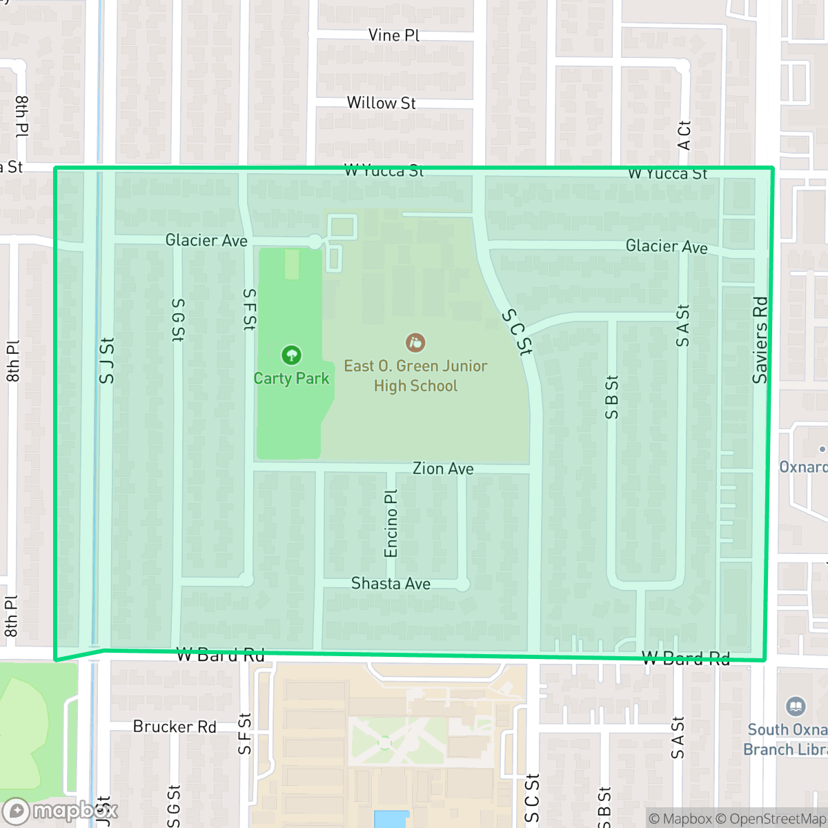 Map showing the location of Bryce Canyon South, Oxnard, CA