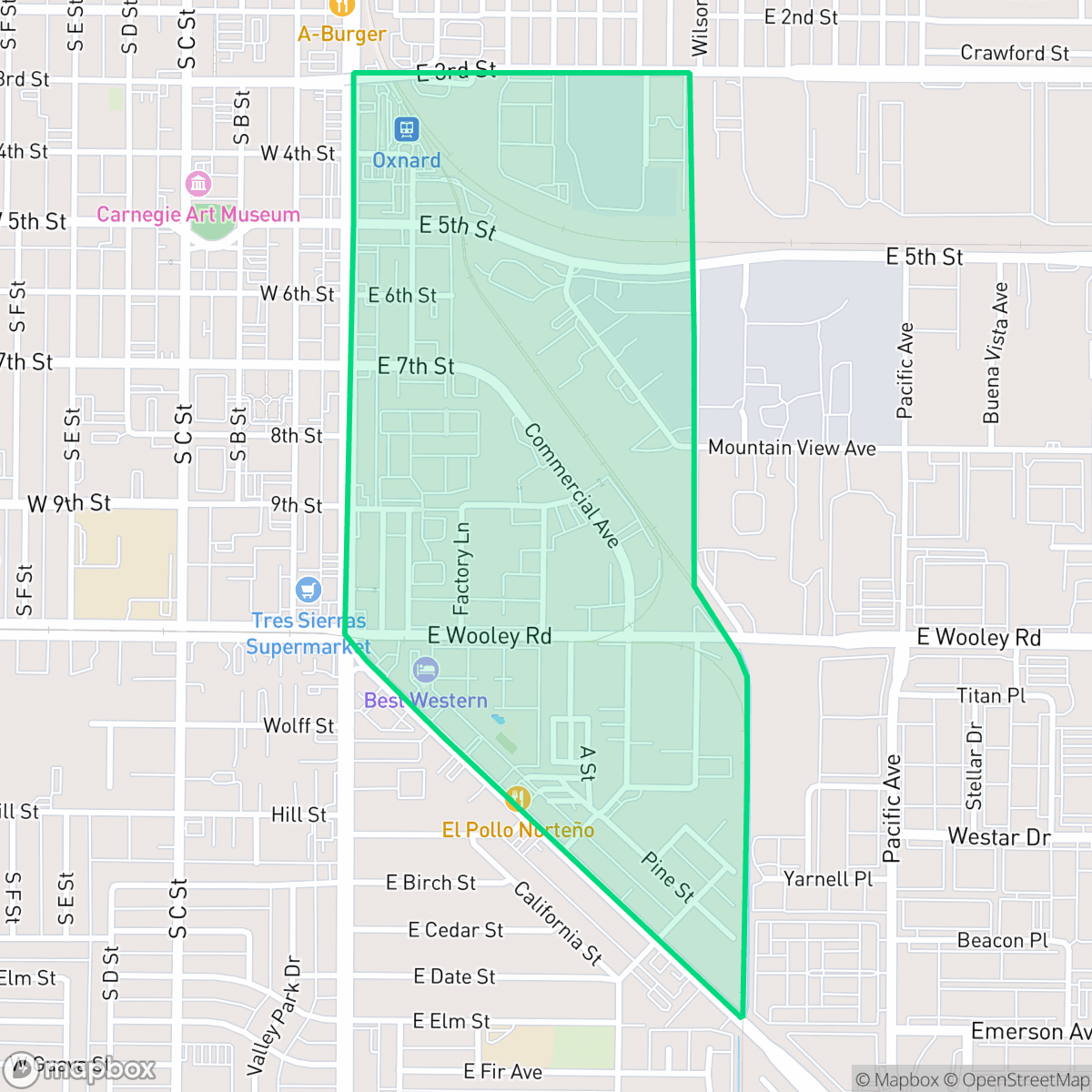Map showing the location of Five Points Northeast, Oxnard, CA