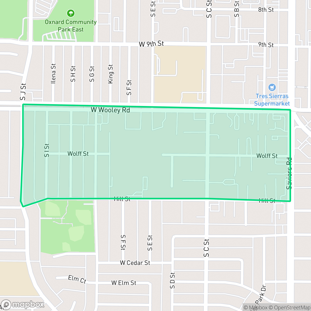 Map showing the location of Hill Street, Oxnard, CA