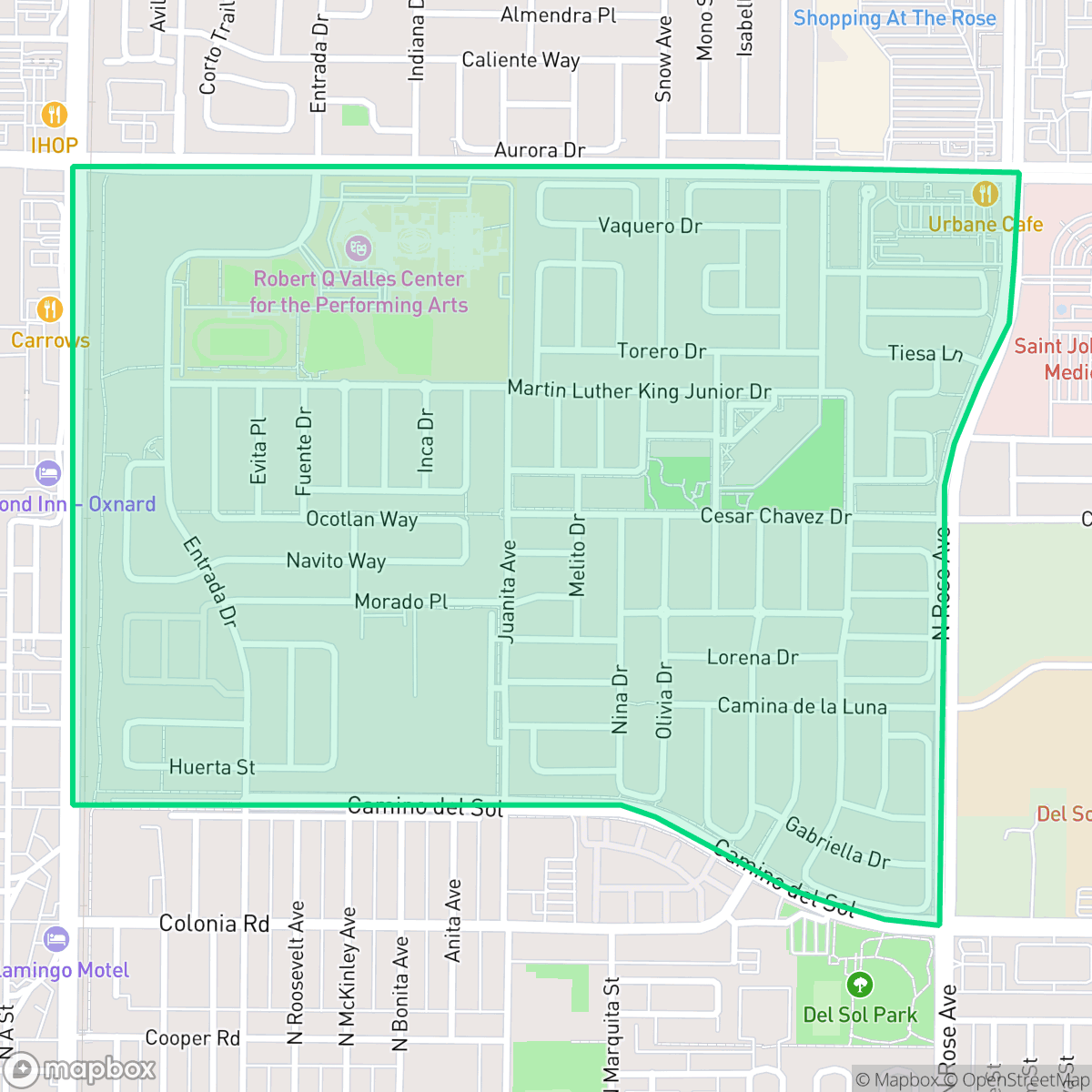 Map showing the location of West Village, Oxnard, CA