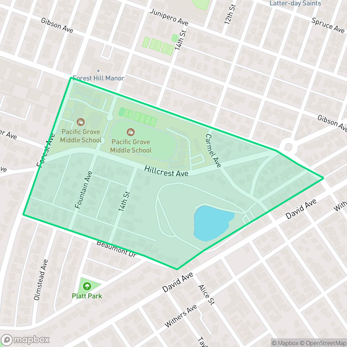 Map showing the location of Hillcrest, Pacific Grove, CA