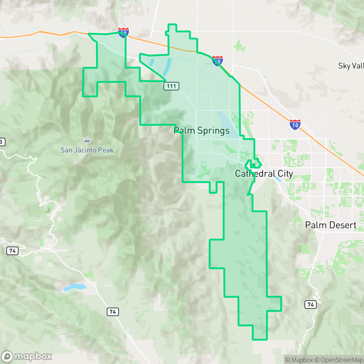 Map showing the location of Palm Springs, CA — coverage area