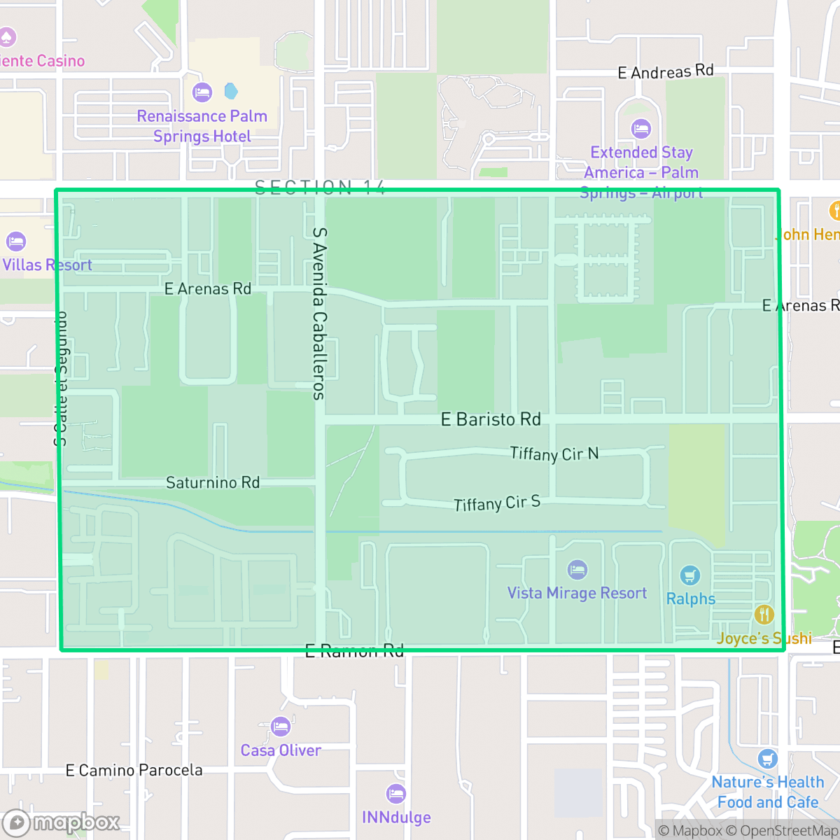 Map showing the location of Baristo, Palm Springs, CA