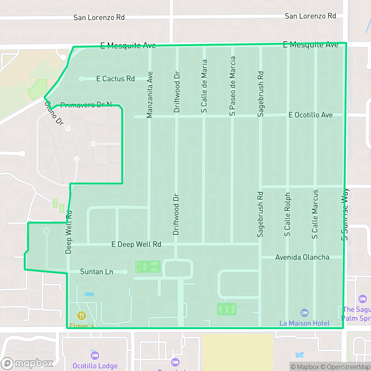 Map showing the location of Deepwell Estates, Palm Springs, CA