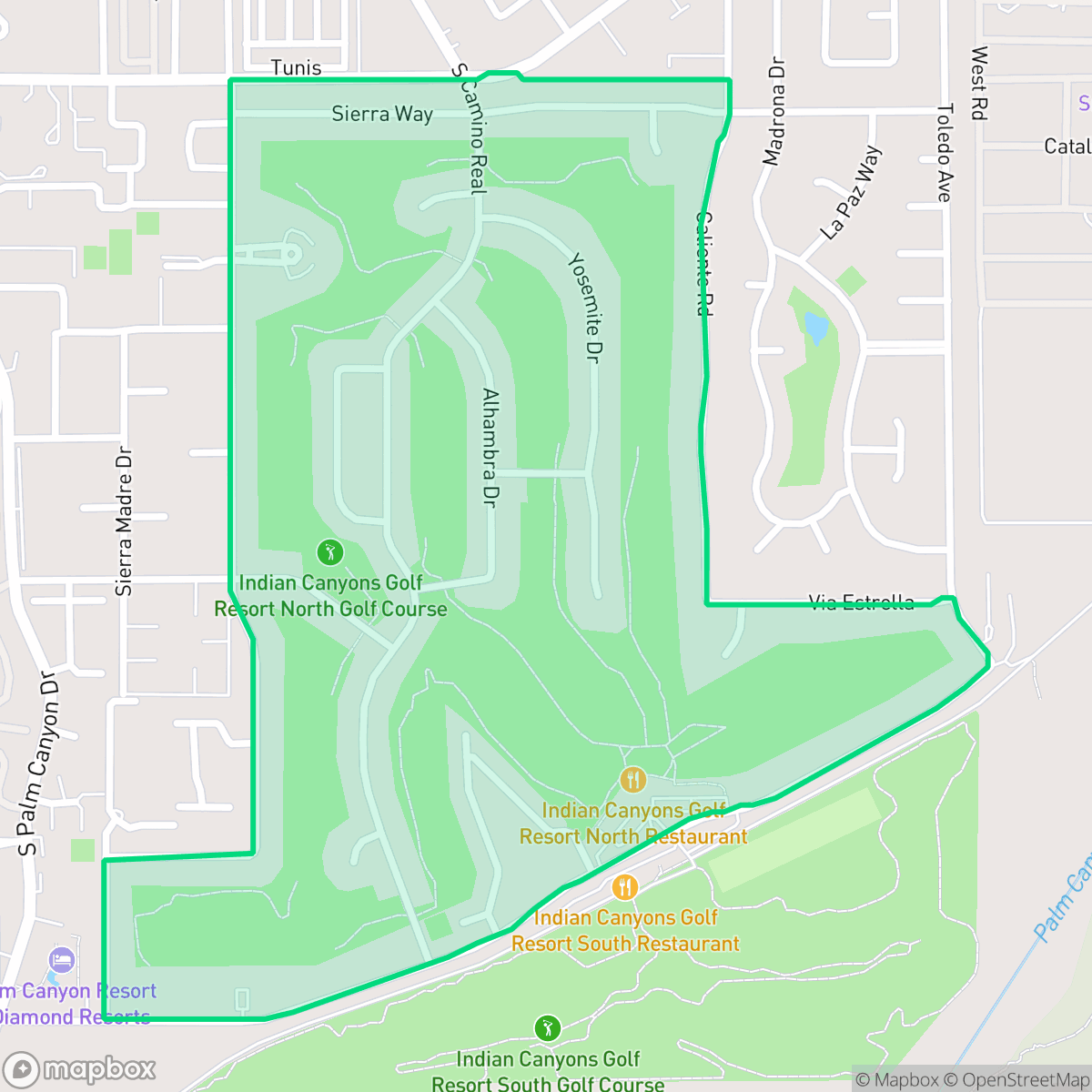 Map showing the location of Indian Canyon, Palm Springs, CA
