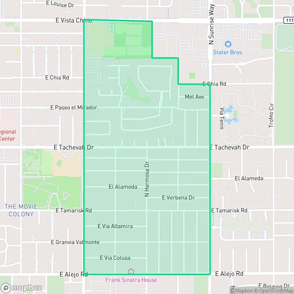 Map showing the location of Movie Colony East, Palm Springs, CA
