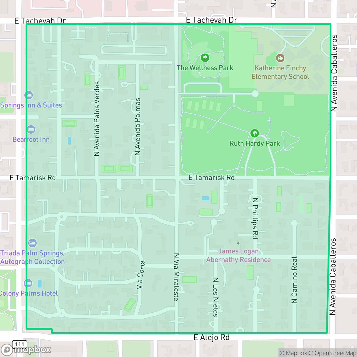 Map showing the location of The Movie Colony, Palm Springs, CA