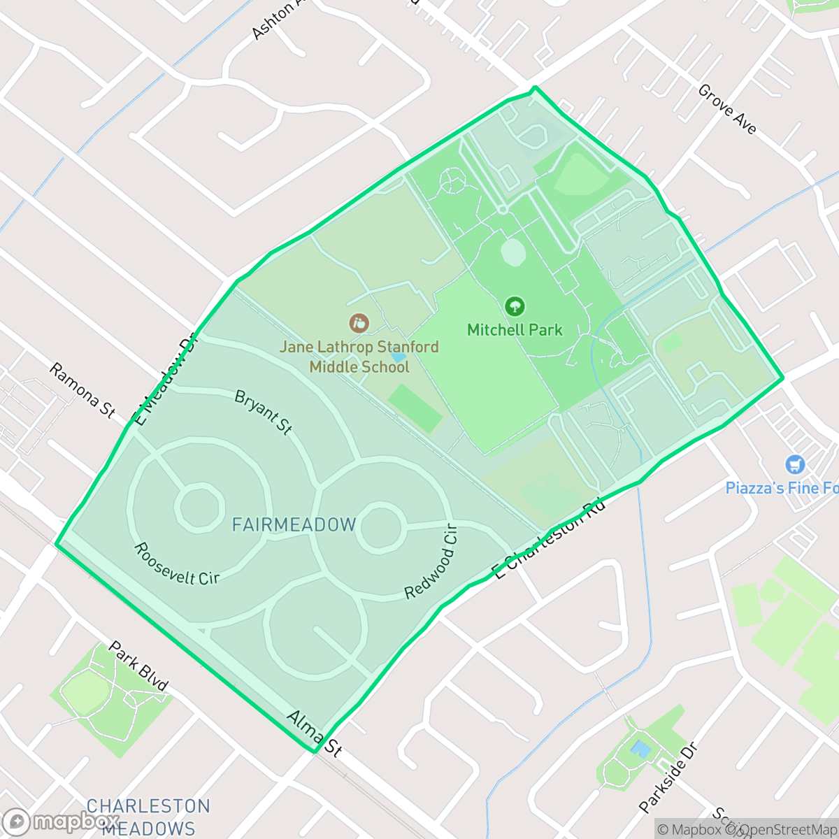 Map showing the location of Fairmeadow, Palo Alto, CA