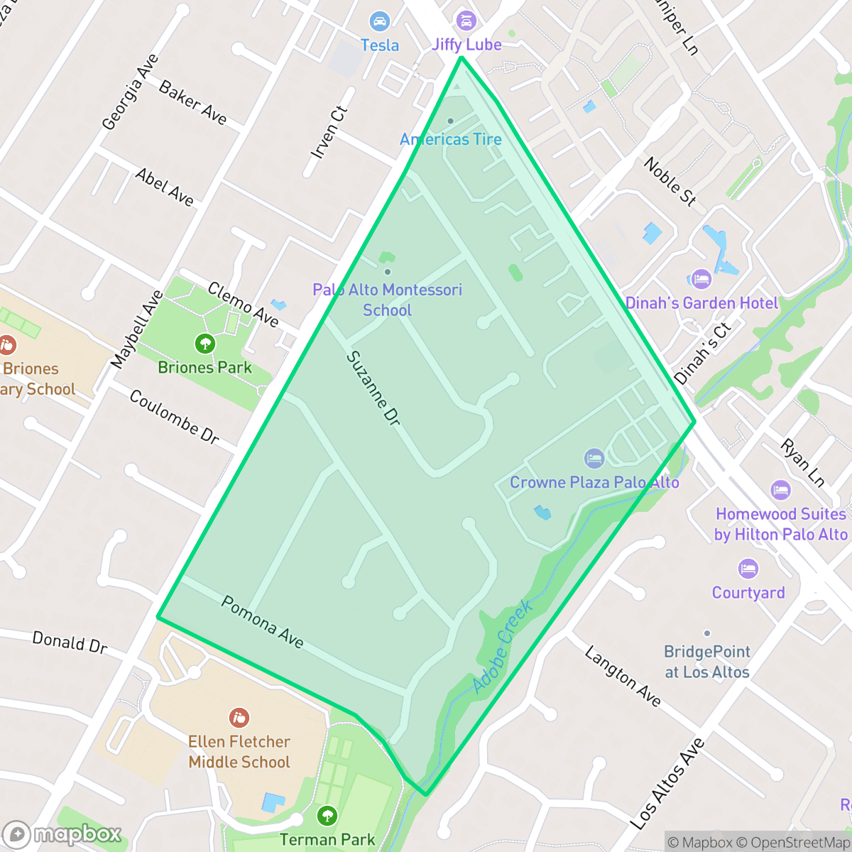 Map showing the location of Palo Alto Orchards, Palo Alto, CA