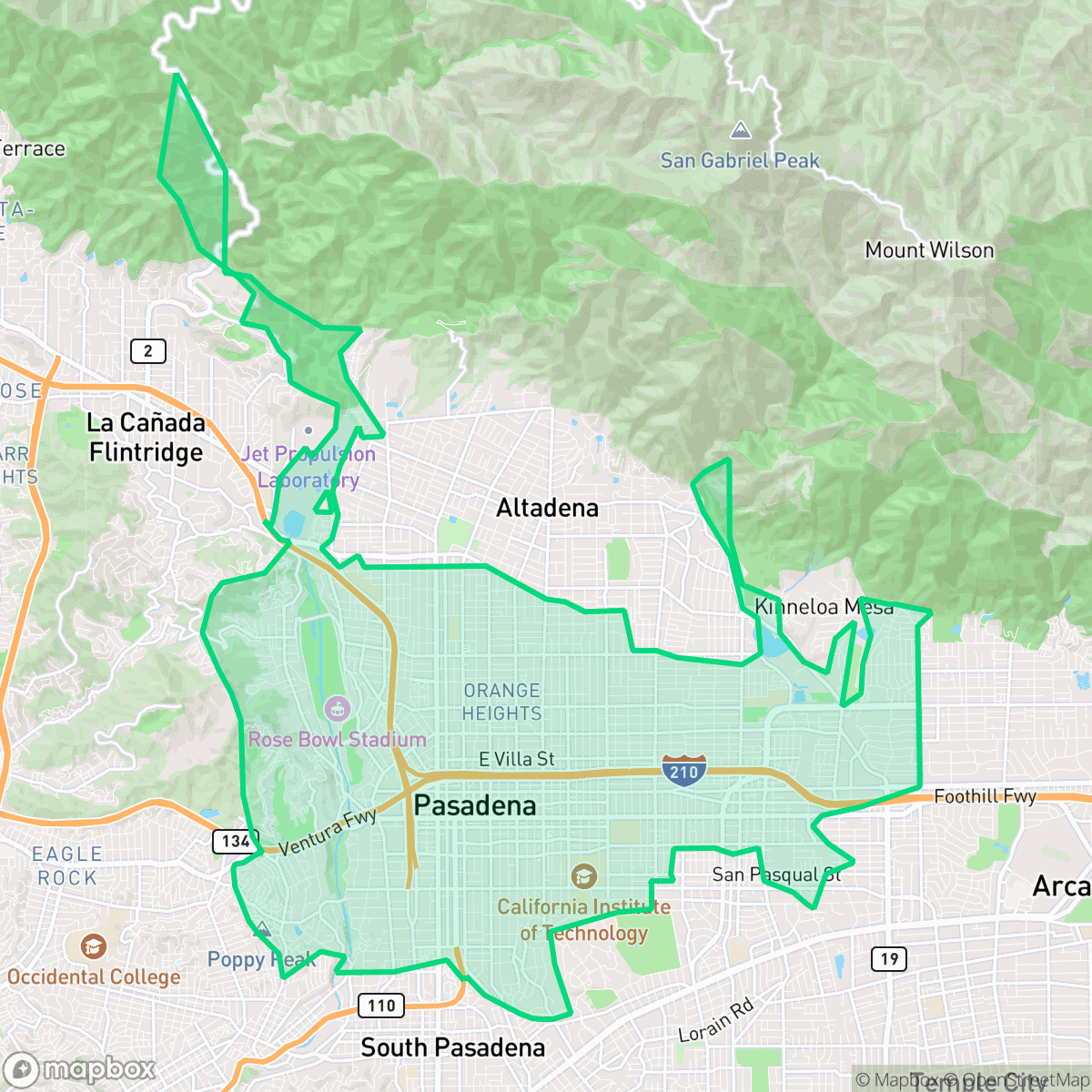 Map showing the location of Pasadena, CA — coverage area