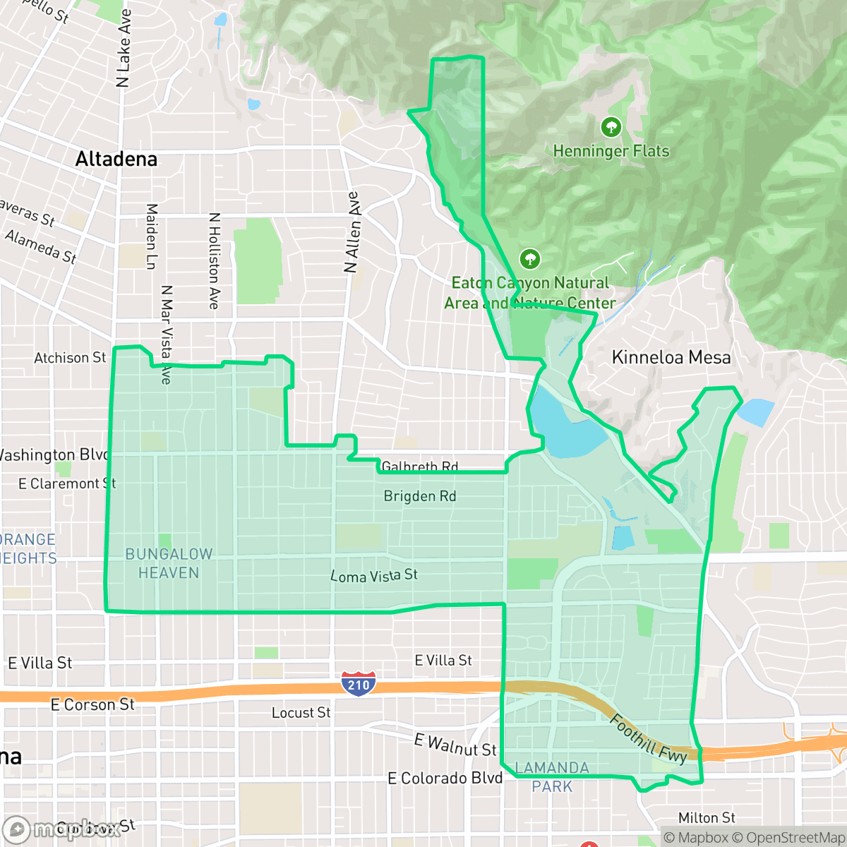 Map showing the location of East Central, Pasadena, CA