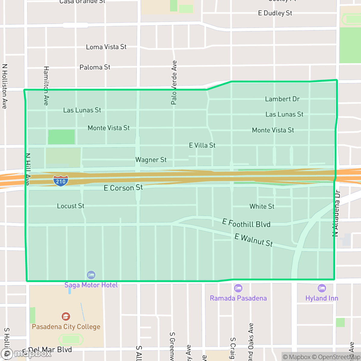 Map showing the location of Mid Central, Pasadena, CA