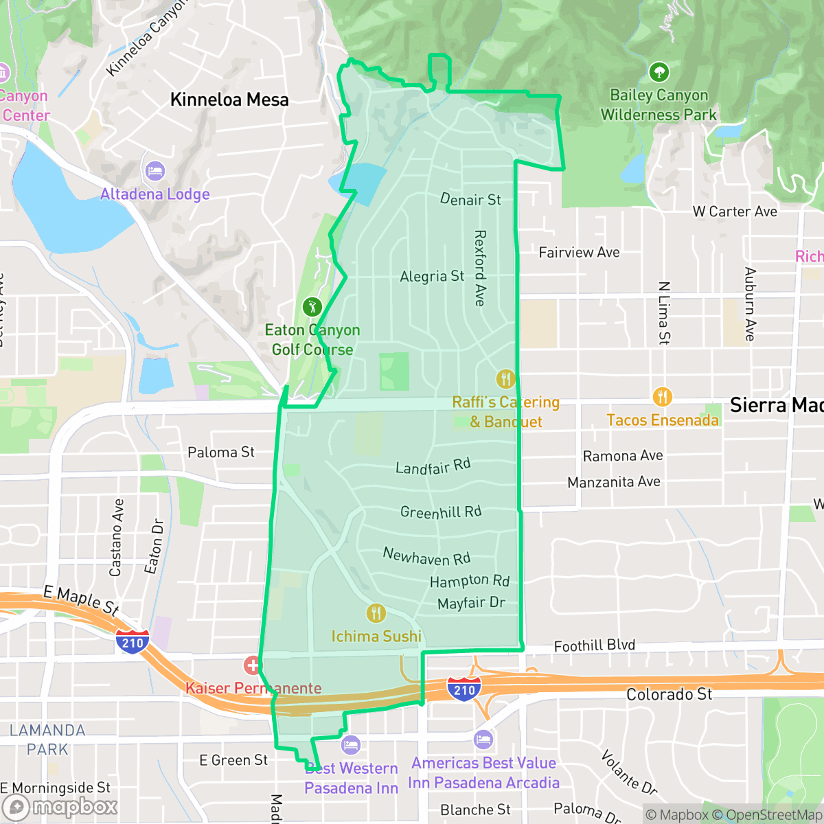 Map showing the location of North East, Pasadena, CA