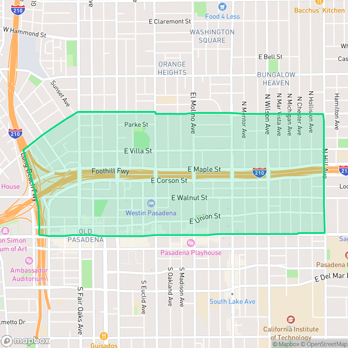 Map showing the location of West Central, Pasadena, CA