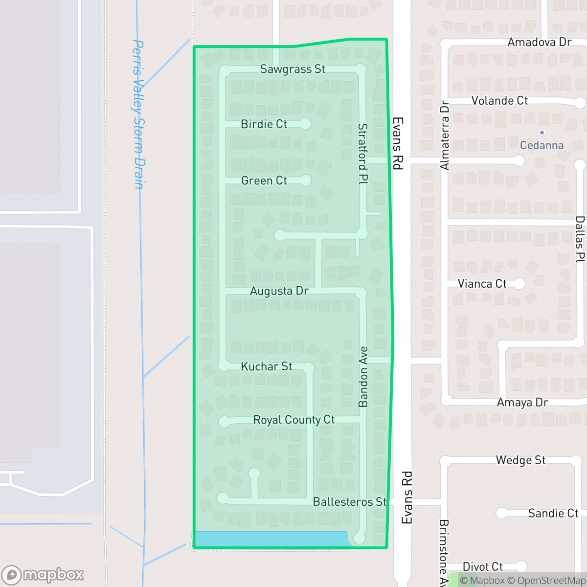 Map showing the location of Stratford Place, Perris, CA