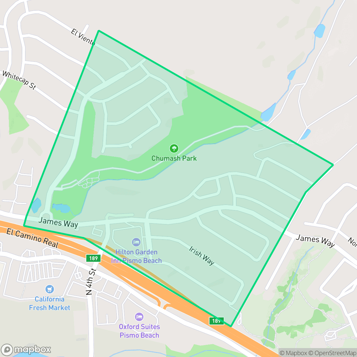 Map showing the location of Pismo Oaks, Pismo Beach, CA