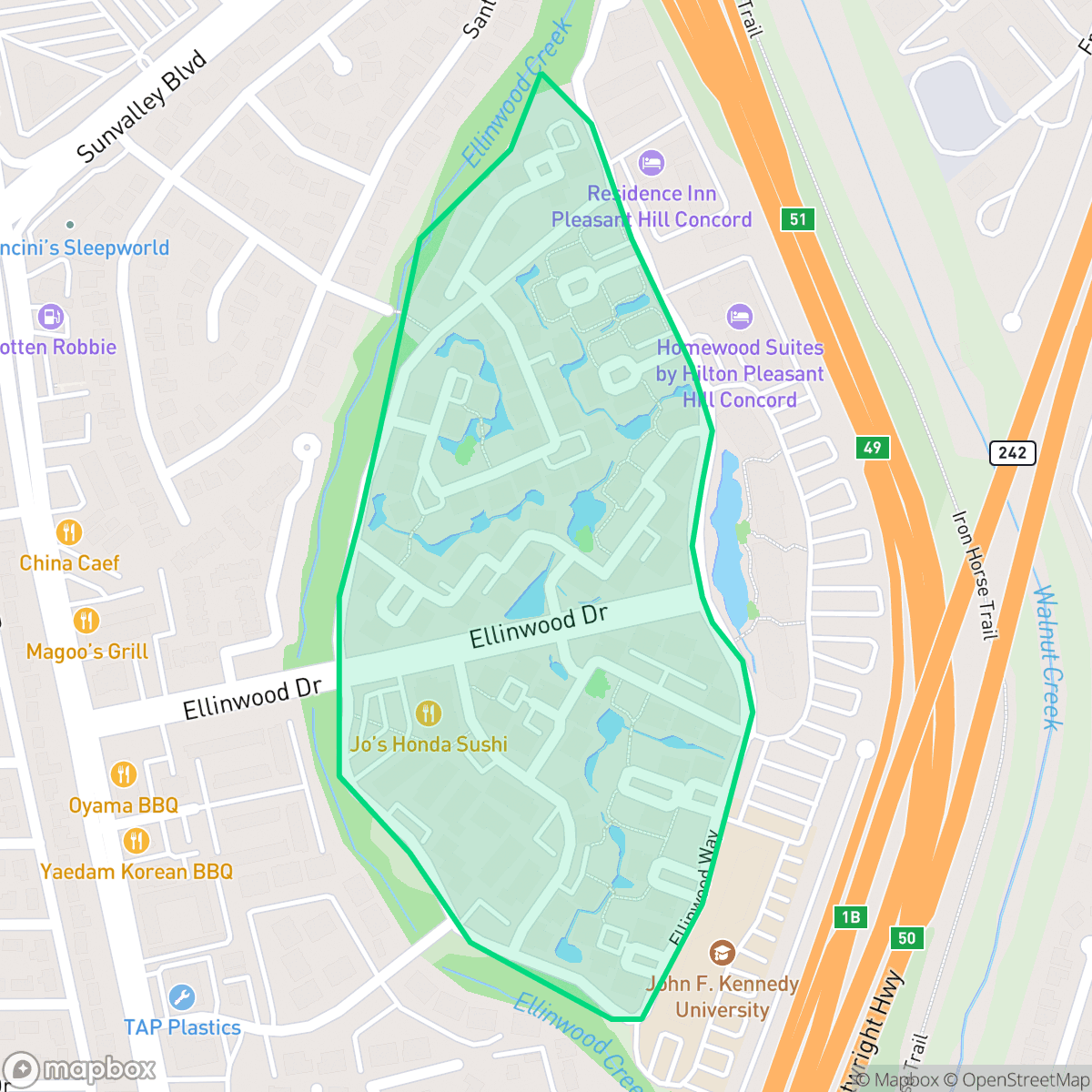 Map showing the location of Ellinwood, Pleasant Hill, CA