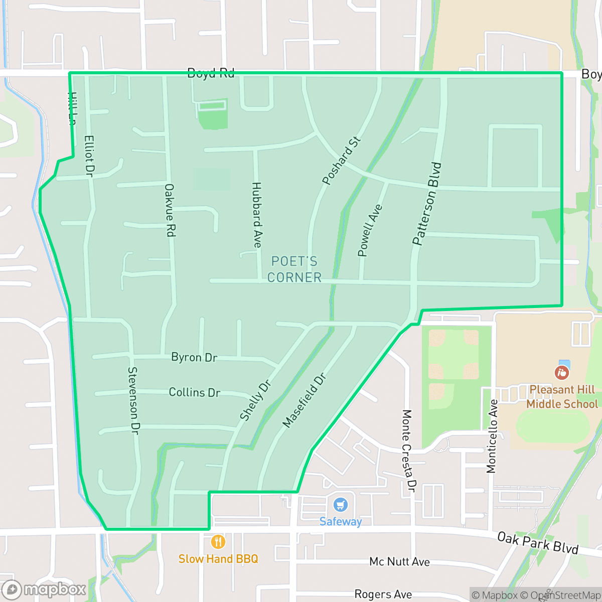 Map showing the location of Poets Corner, Pleasant Hill, CA