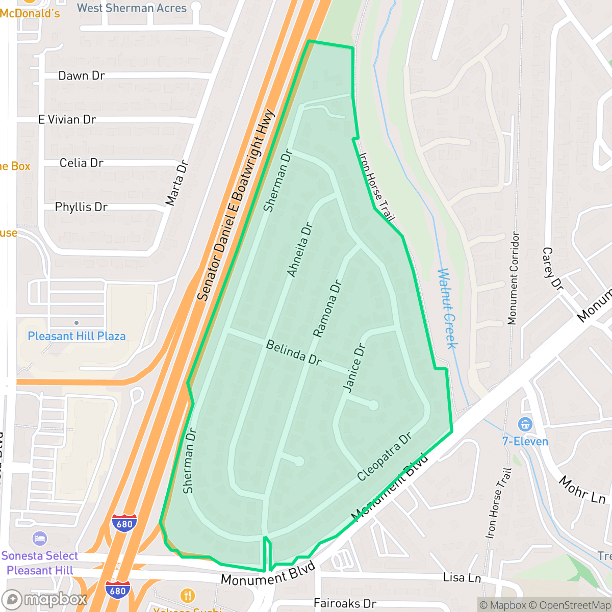 Map showing the location of Sherman Acres, Pleasant Hill, CA