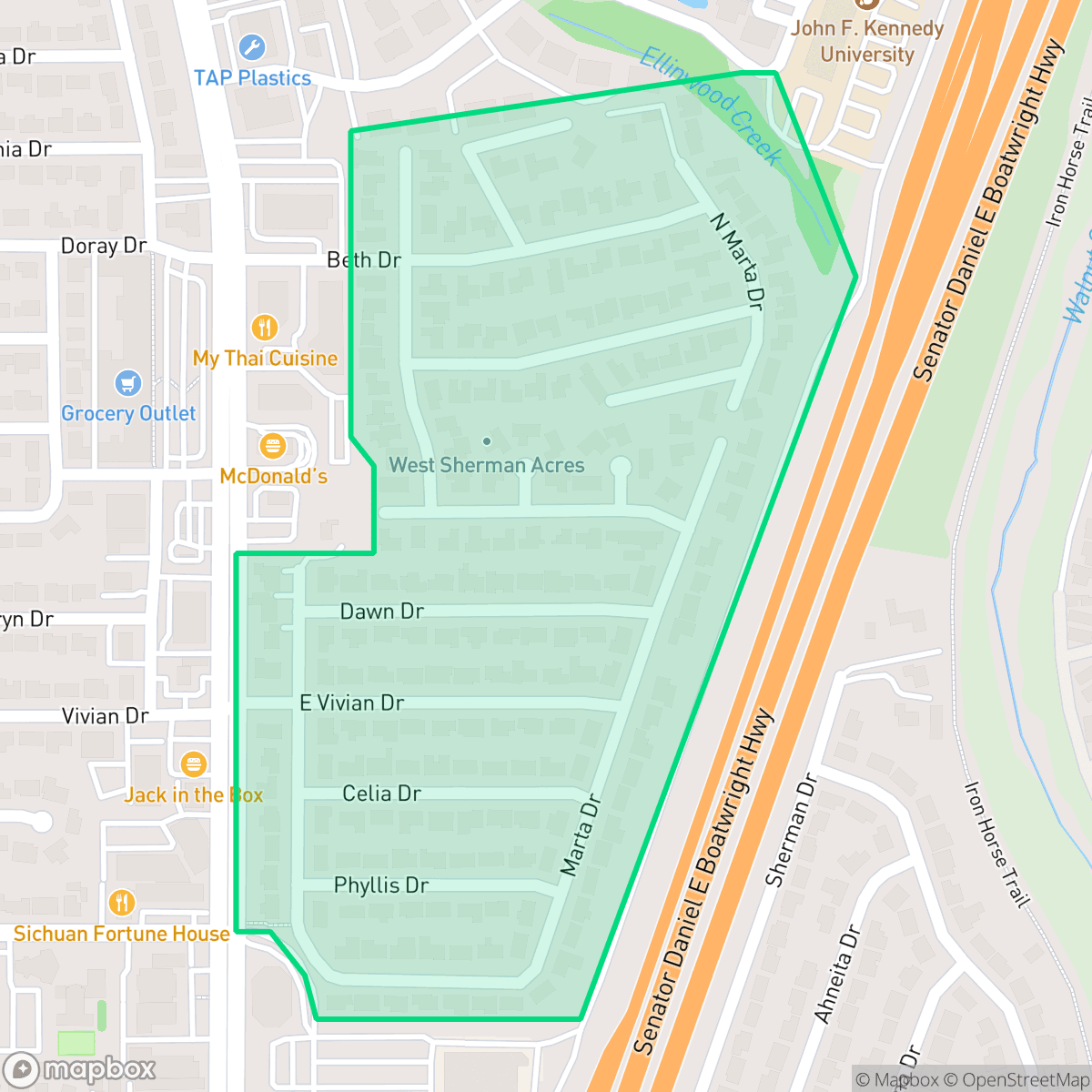 Map showing the location of West Sherman Acres, Pleasant Hill, CA