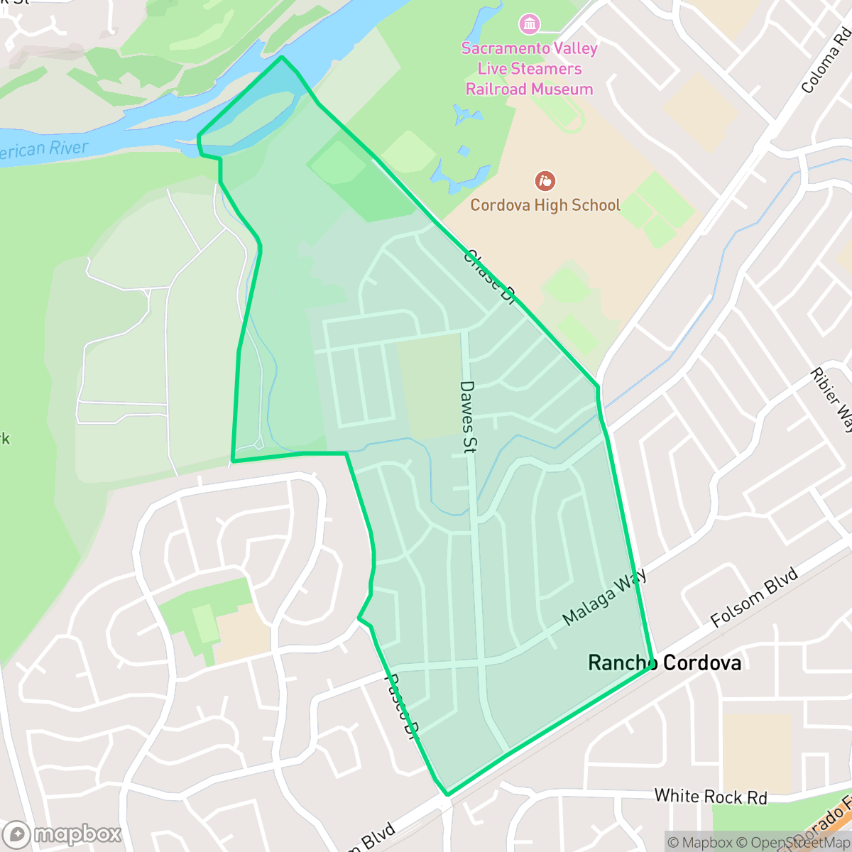 Map showing the location of Cordova Gardens, Rancho Cordova, CA