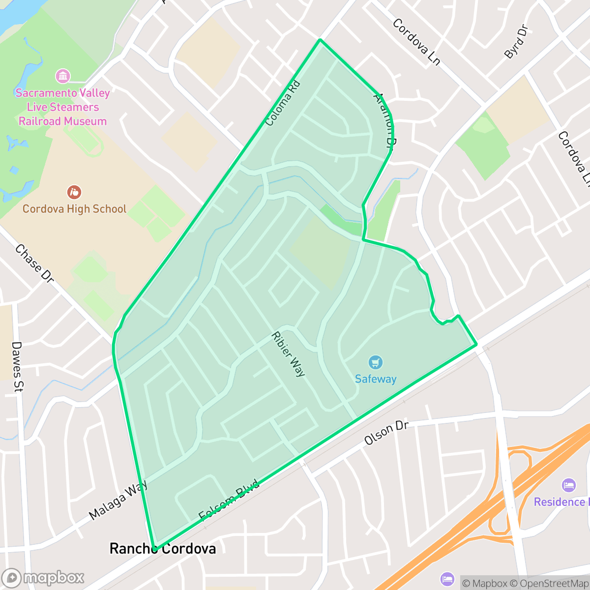 Map showing the location of Cordova Vineyards, Rancho Cordova, CA