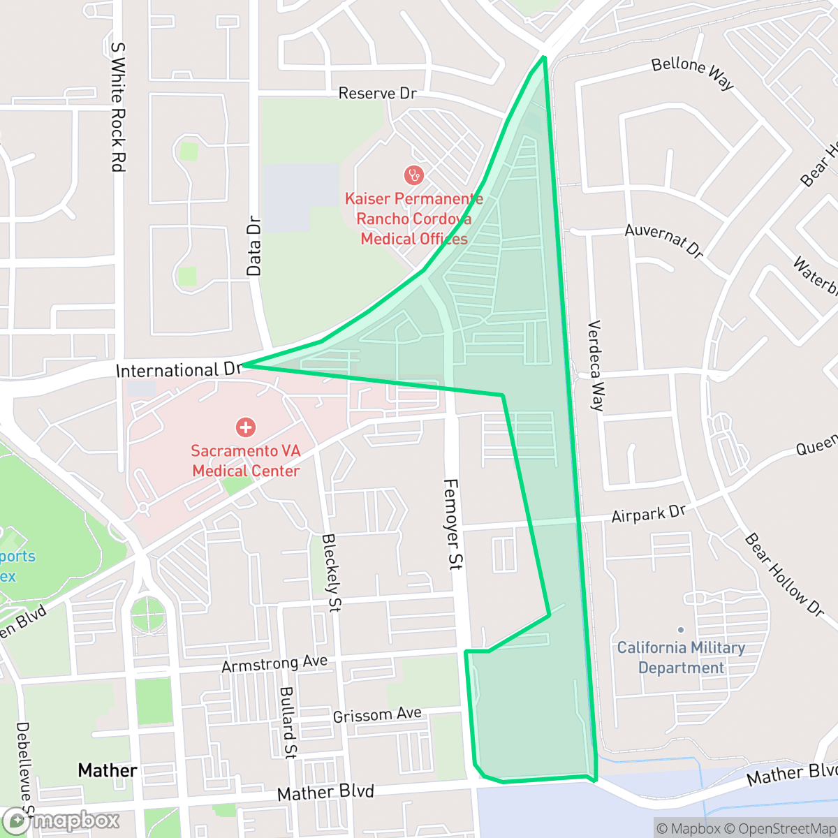 Map showing the location of Mather Business, Rancho Cordova, CA