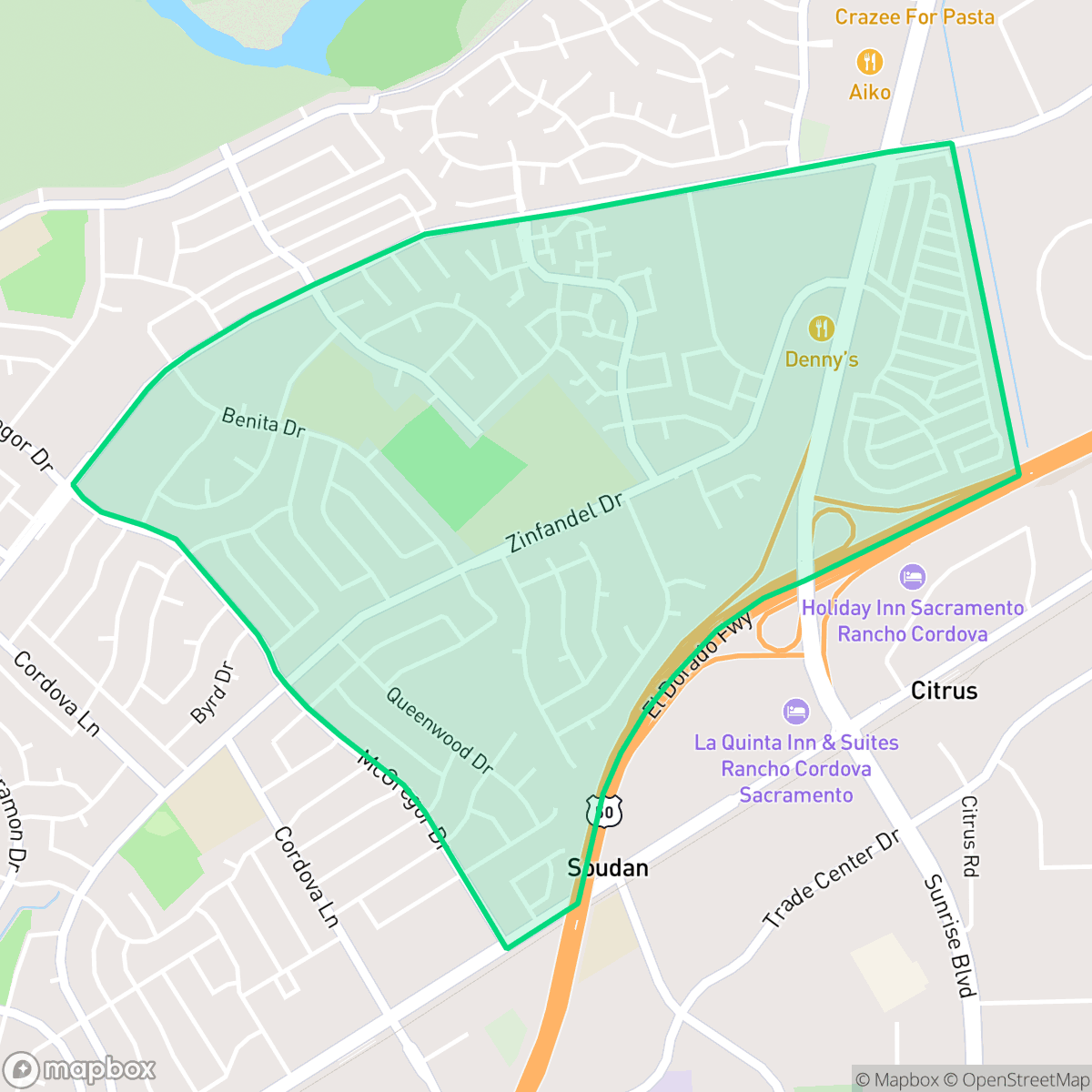 Map showing the location of Walnut Wood, Rancho Cordova, CA