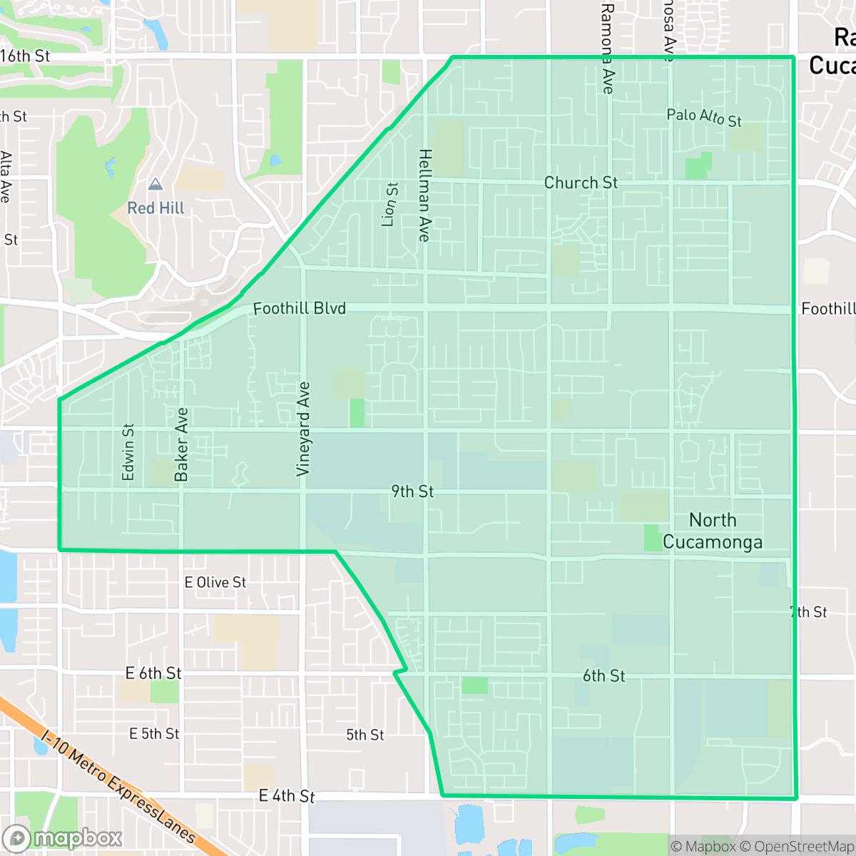 Map showing the location of Cucamonga, Rancho Cucamonga, CA