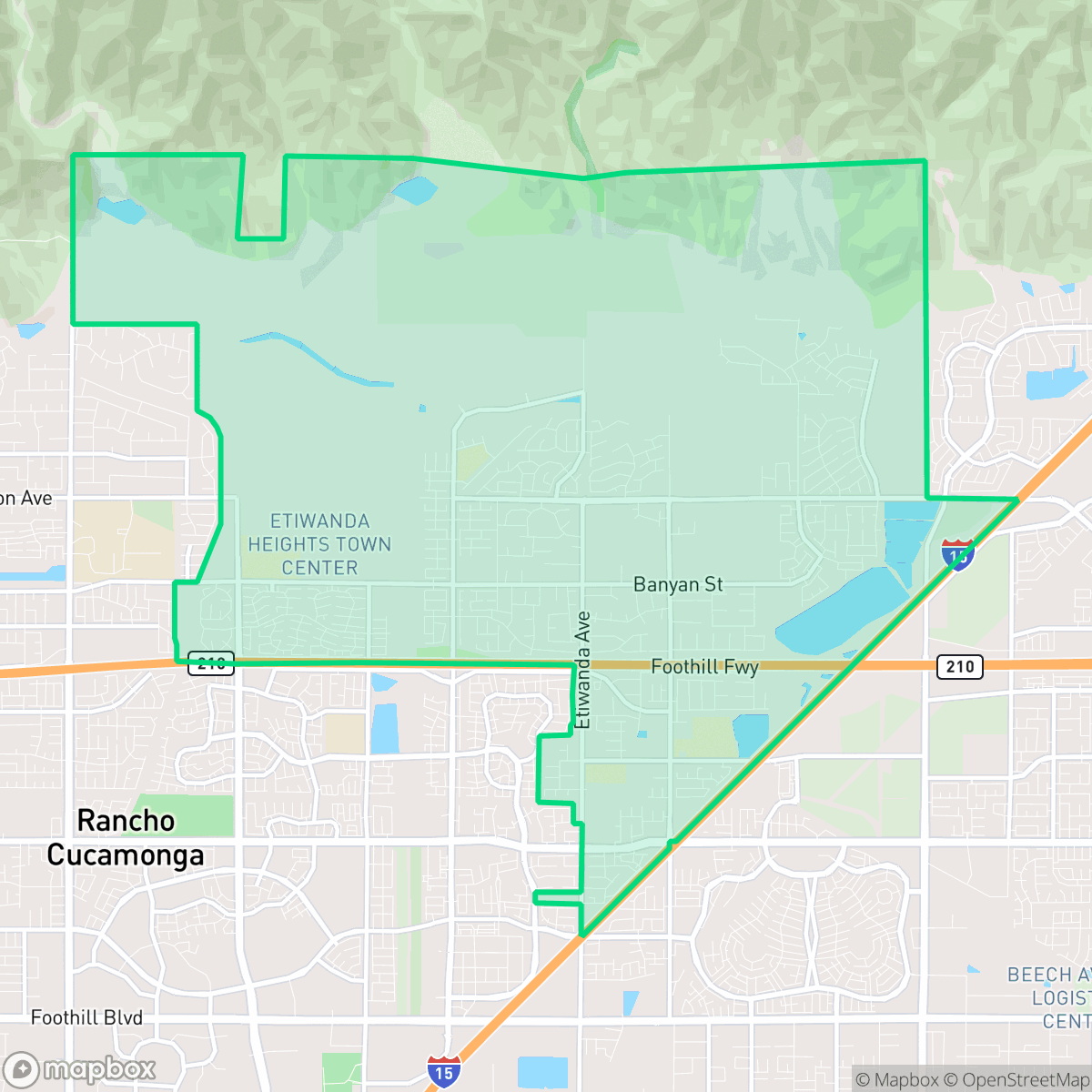 Map showing the location of Etiwanda, Rancho Cucamonga, CA