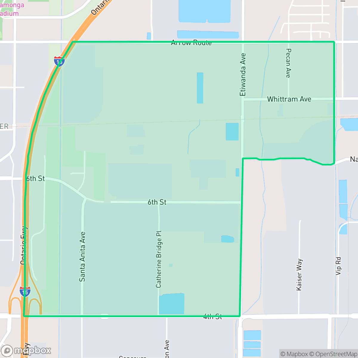 Map showing the location of Southeast, Rancho Cucamonga, CA