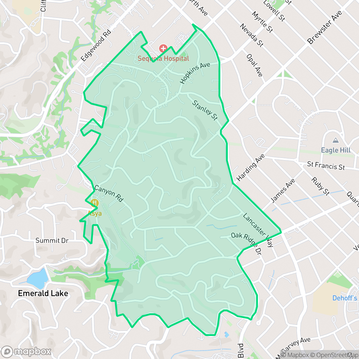 Map showing the location of Canyon, Redwood City, CA