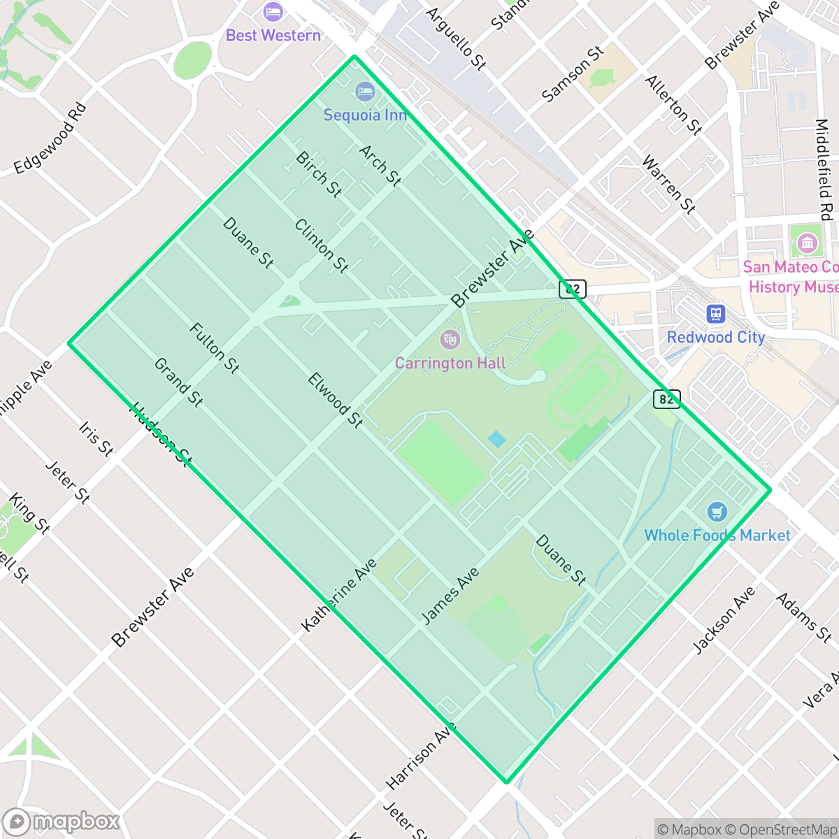Map showing the location of Sequoia, Redwood City, CA