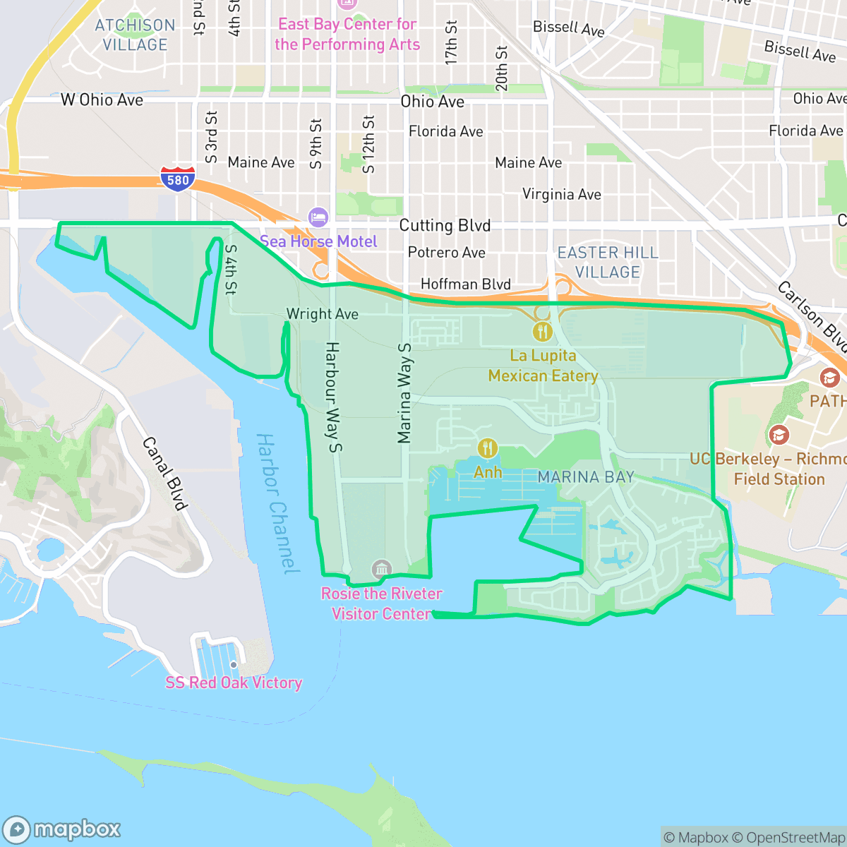 Map showing the location of Marina Bay, Richmond, CA