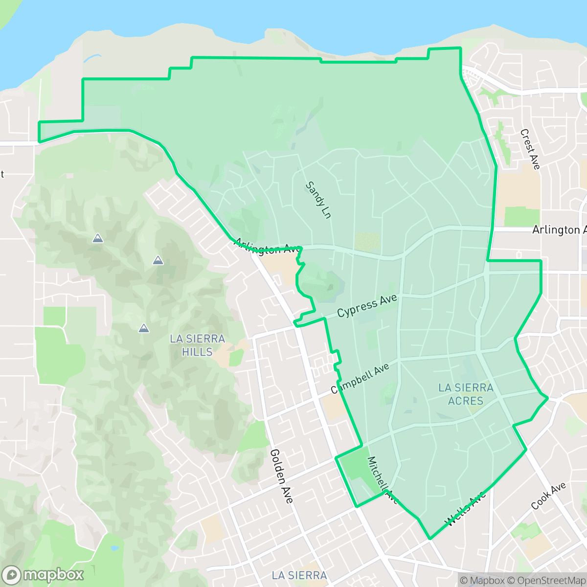 Map showing the location of La Sierra Acres, Riverside, CA