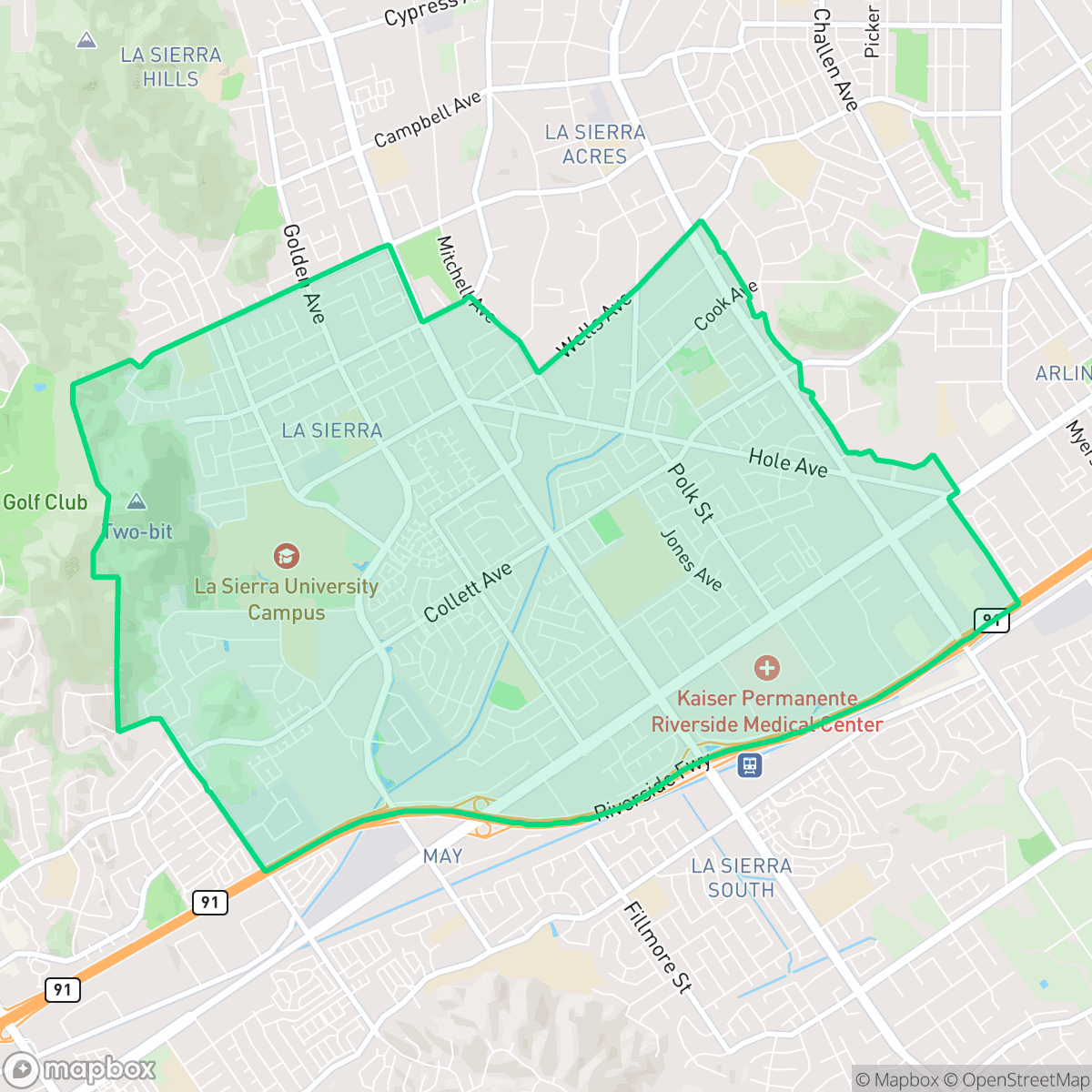 Map showing the location of La Sierra, Riverside, CA