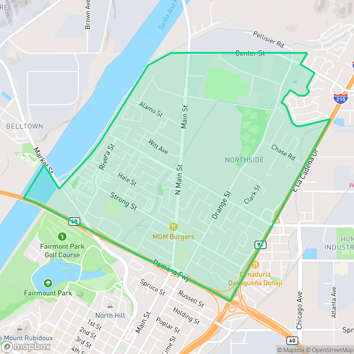 Map showing the location of Northside, Riverside, CA