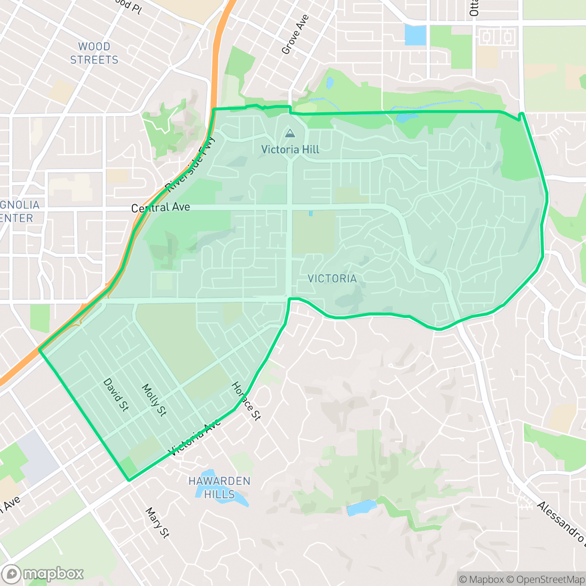 Map showing the location of Victoria, Riverside, CA