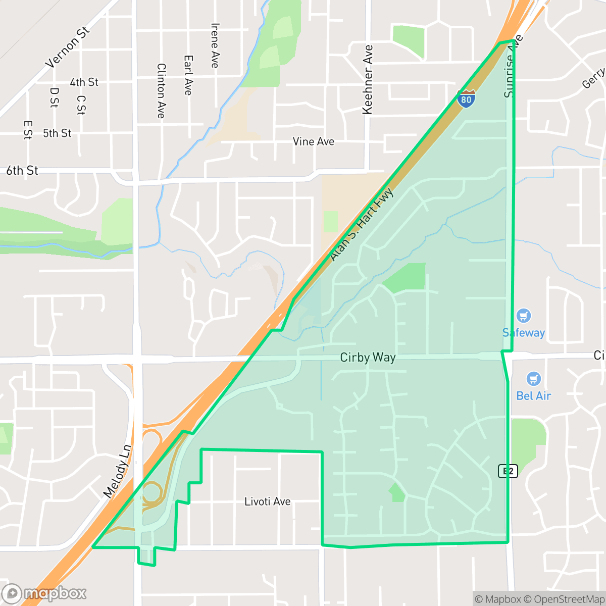 Map showing the location of Cirby Side, Roseville, CA