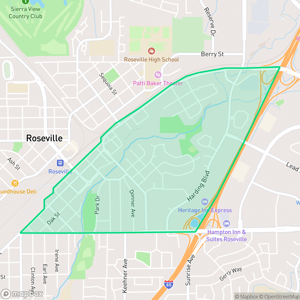 Map showing the location of Folsom Road, Roseville, CA