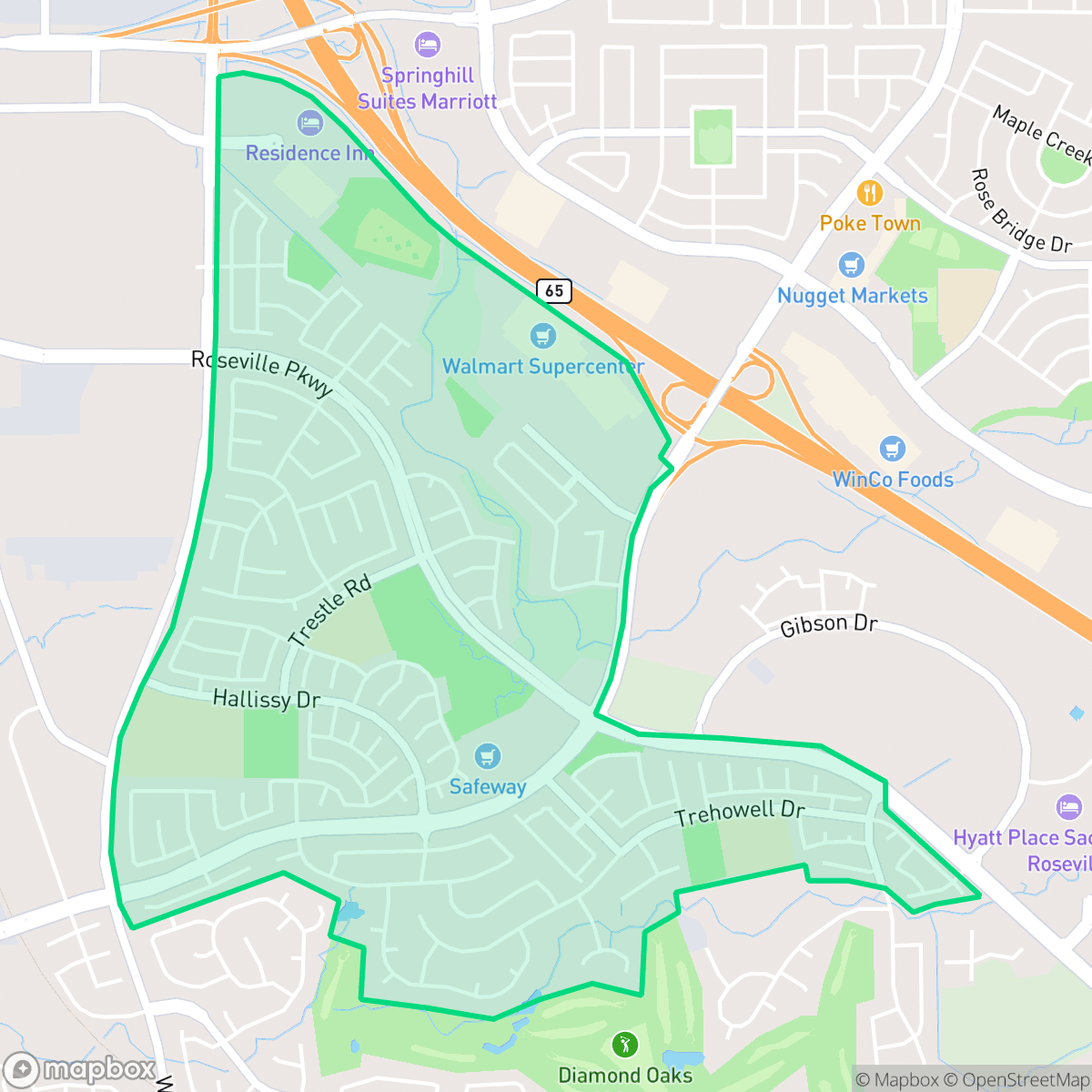 Map showing the location of Highland Reserve, Roseville, CA