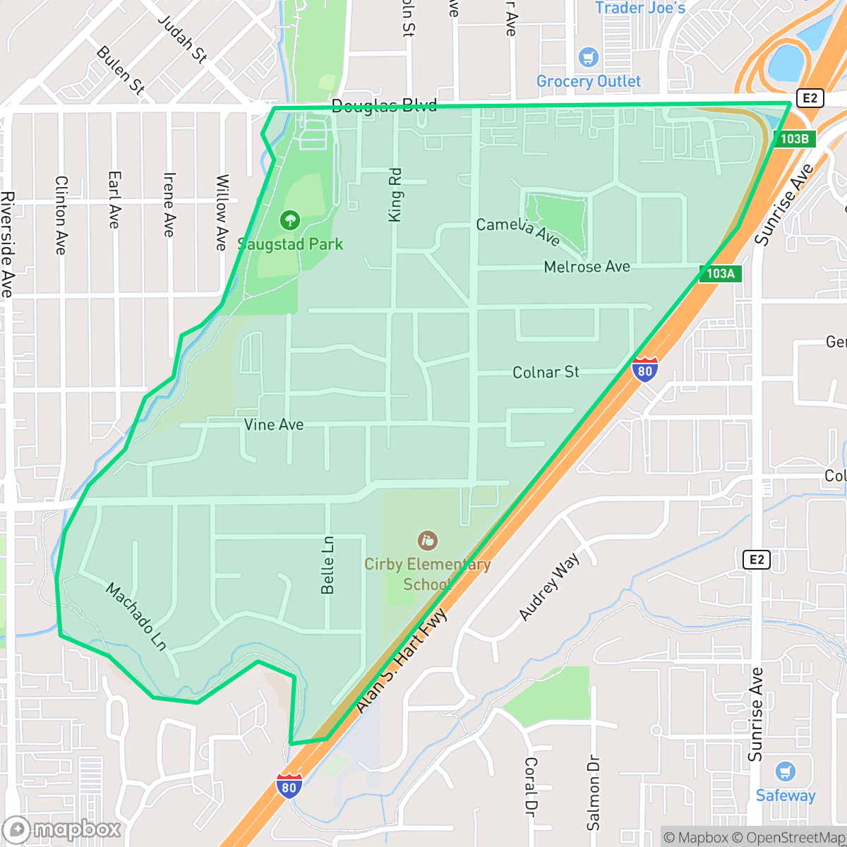 Map showing the location of Hillcrest, Roseville, CA