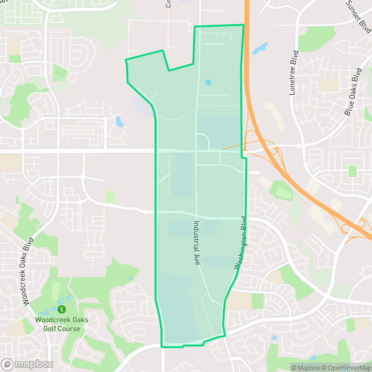 Map showing the location of Industrial Area East, Roseville, CA