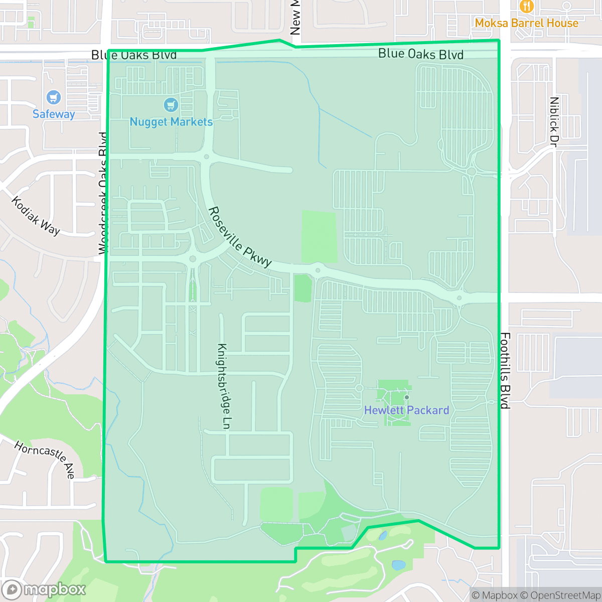 Map showing the location of Industrial Area West, Roseville, CA