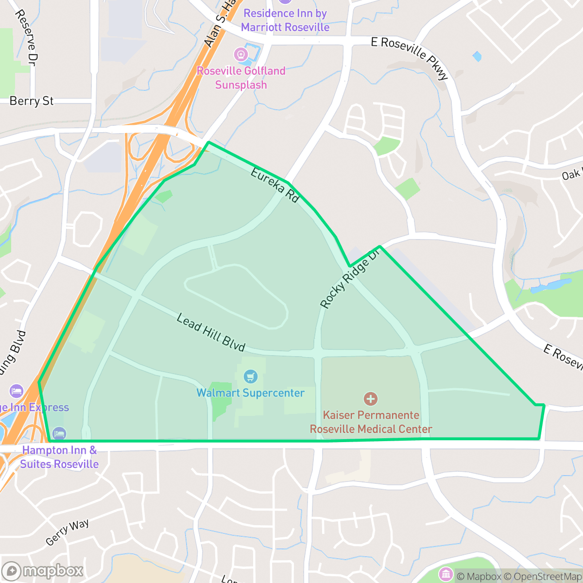 Map showing the location of Lead Hill, Roseville, CA