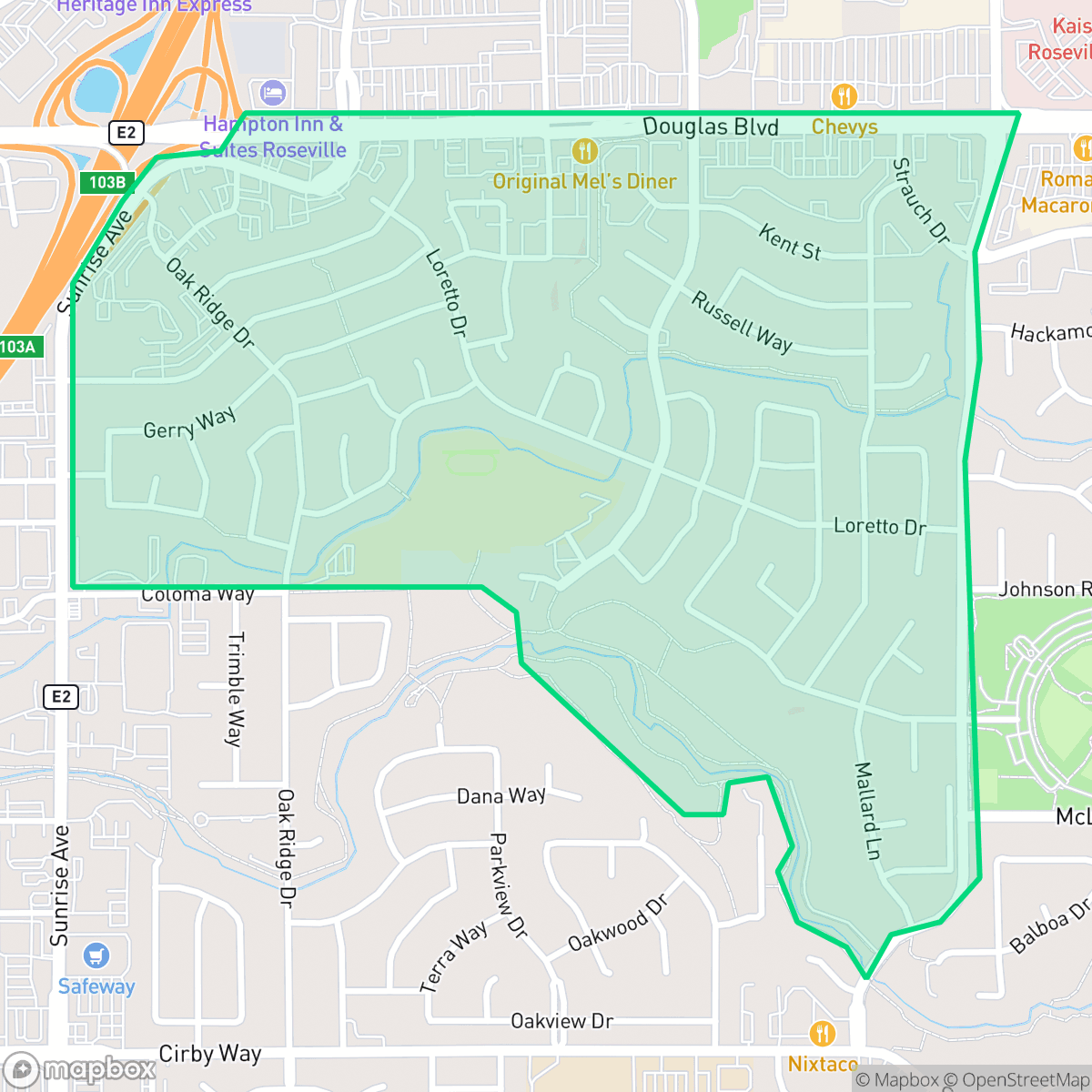 Map showing the location of Sierra Gardens, Roseville, CA