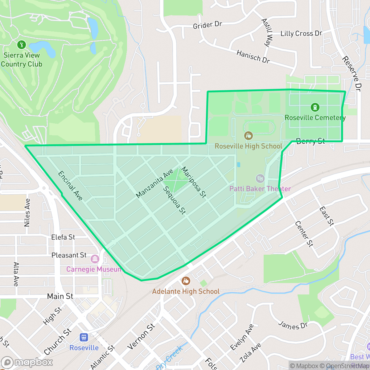 Map showing the location of Sierra Vista, Roseville, CA