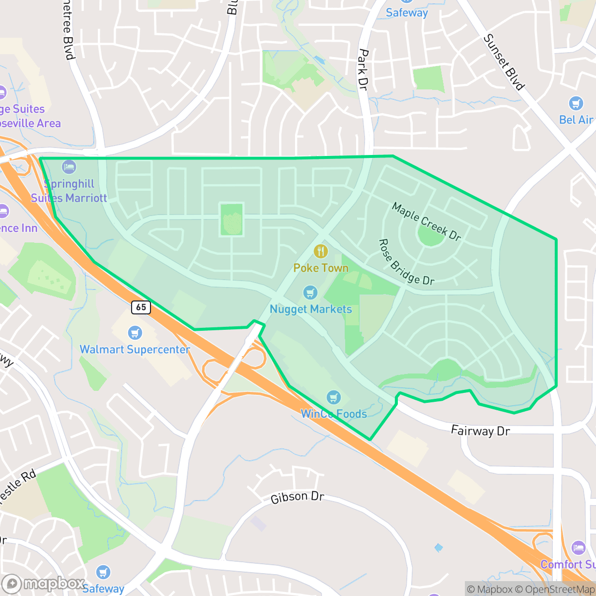 Map showing the location of Stanford, Roseville, CA