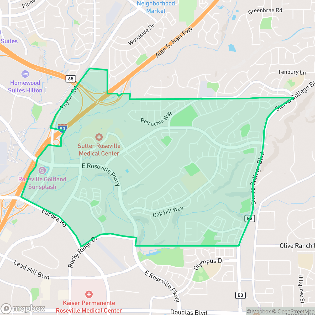 Map showing the location of Stoneridge, Roseville, CA