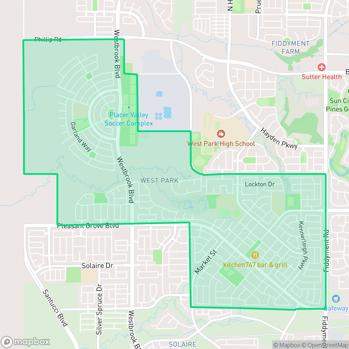 Map showing the location of Westpark, Roseville, CA